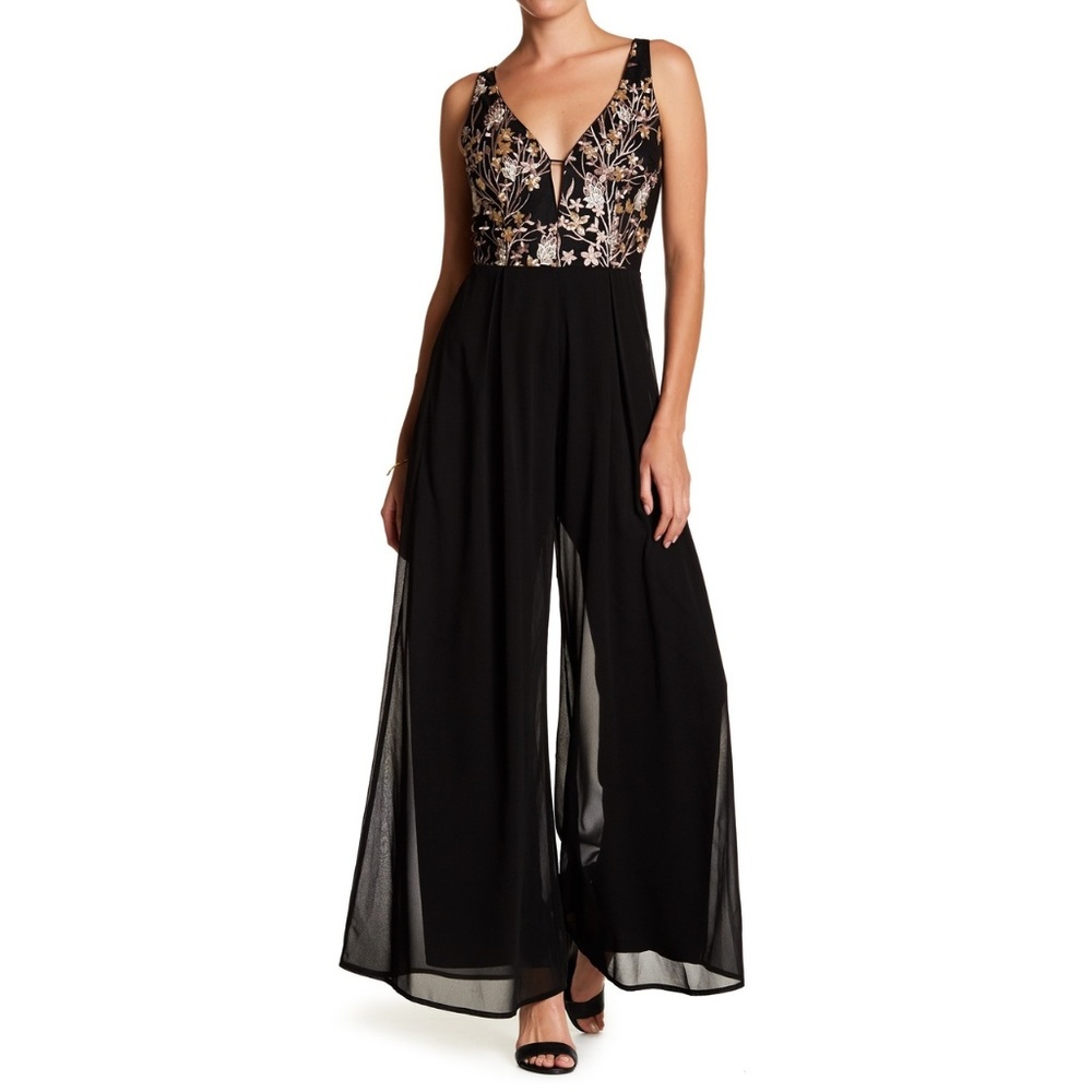 Soieblu Sequin & Embroidered Black Bodice Jumpsuit